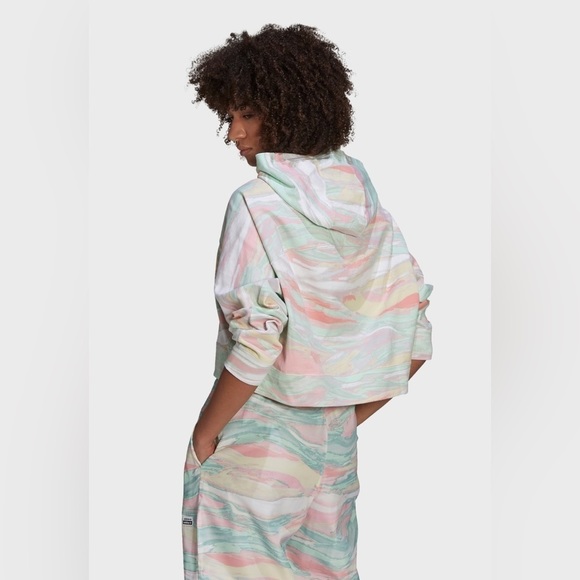 Adidas Originals Crop Hoodie Size XS Oversized Multicolour Fit Cotton Sweatshirt - Picture 9 of 13